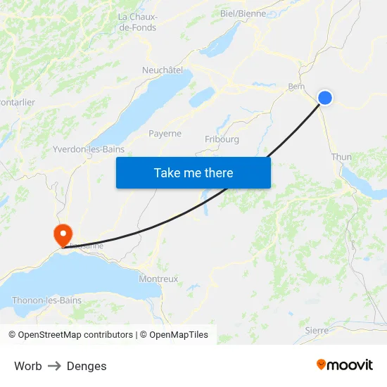 Worb to Denges map