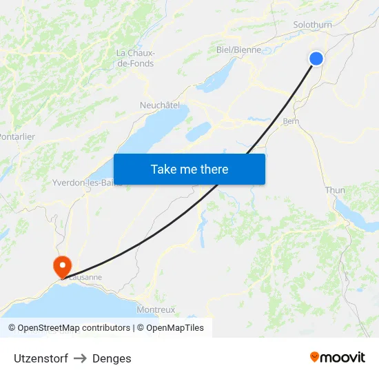 Utzenstorf to Denges map