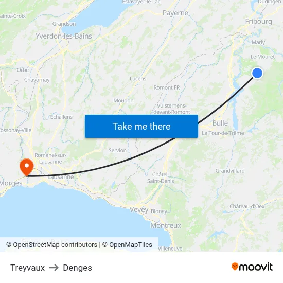 Treyvaux to Denges map