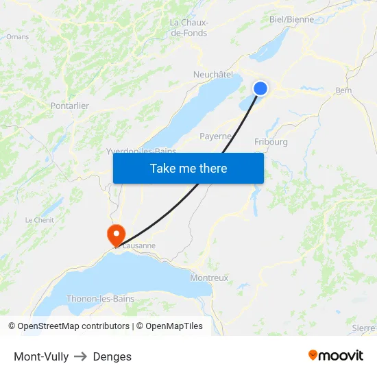 Mont-Vully to Denges map