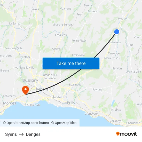 Syens to Denges map
