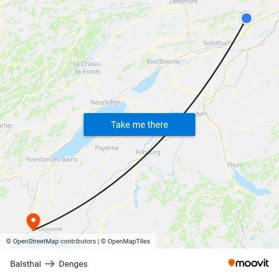 Balsthal to Denges map