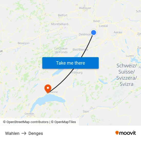 Wahlen to Denges map