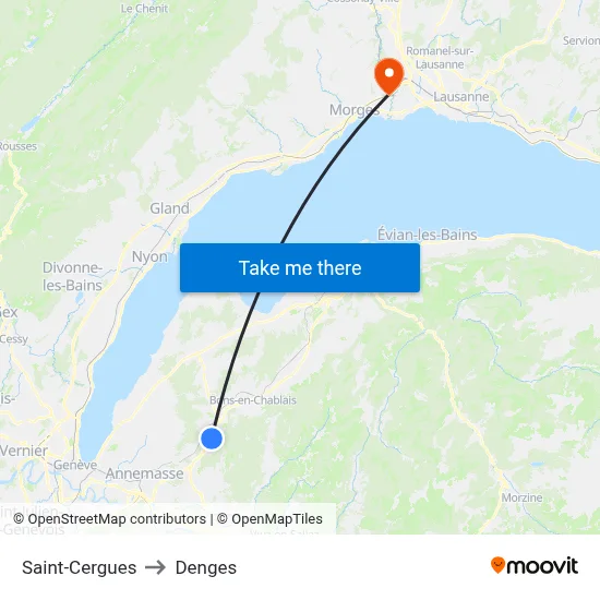 Saint-Cergues to Denges map