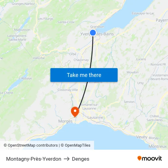 Montagny-Près-Yverdon to Denges map
