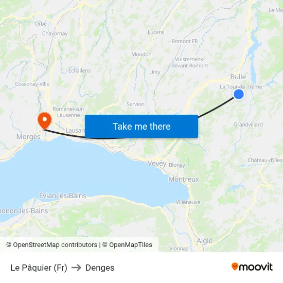 Le Pâquier (Fr) to Denges map