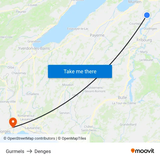 Gurmels to Denges map