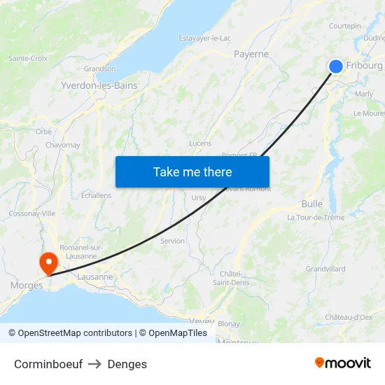 Corminboeuf to Denges map