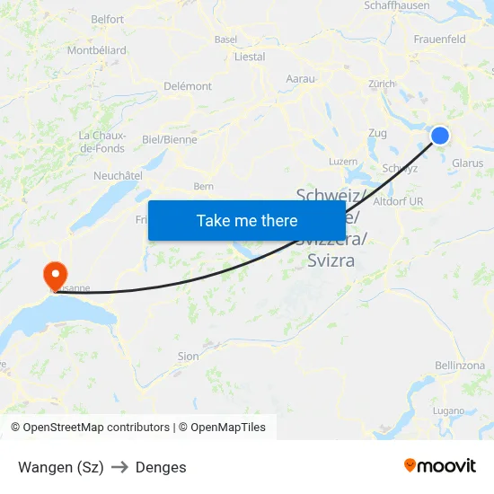 Wangen (Sz) to Denges map