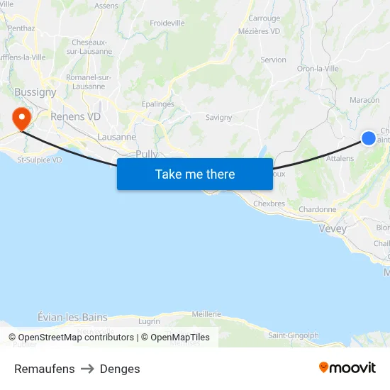 Remaufens to Denges map