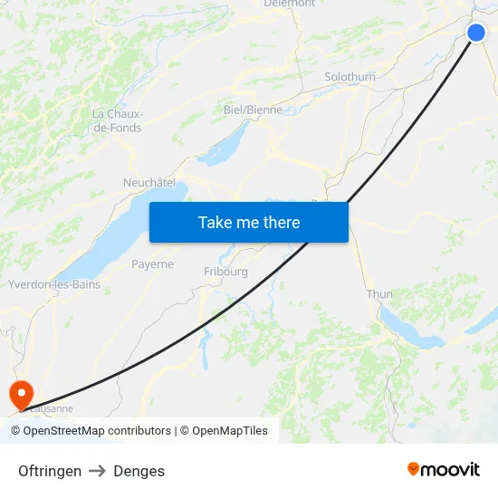 Oftringen to Denges map