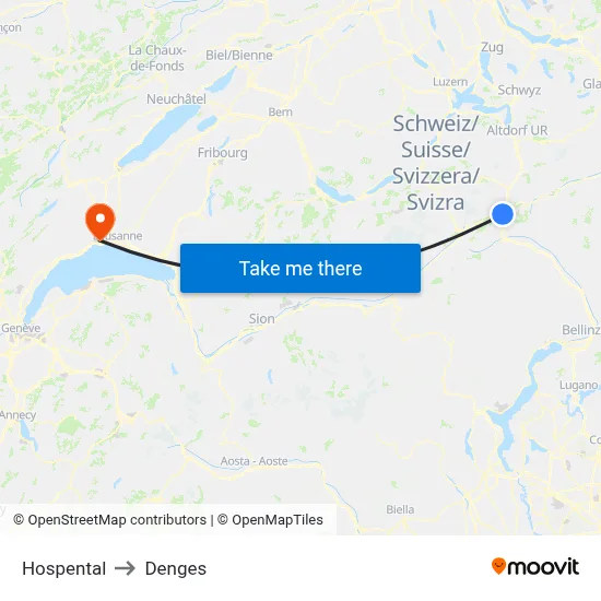 Hospental to Denges map