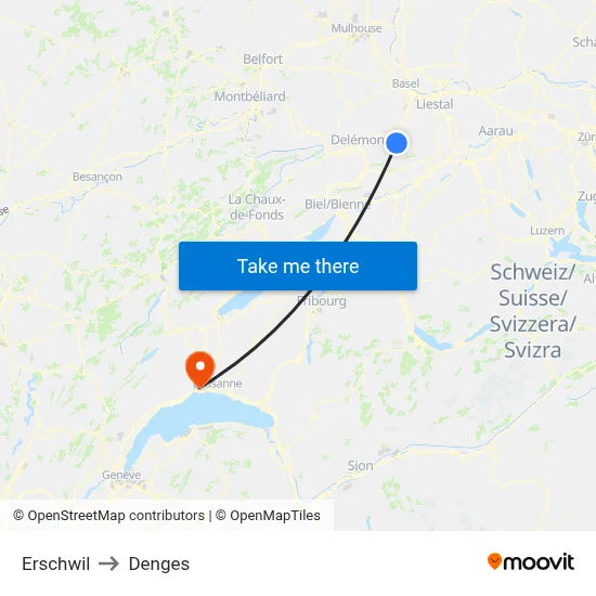 Erschwil to Denges map