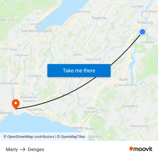 Marly to Denges map