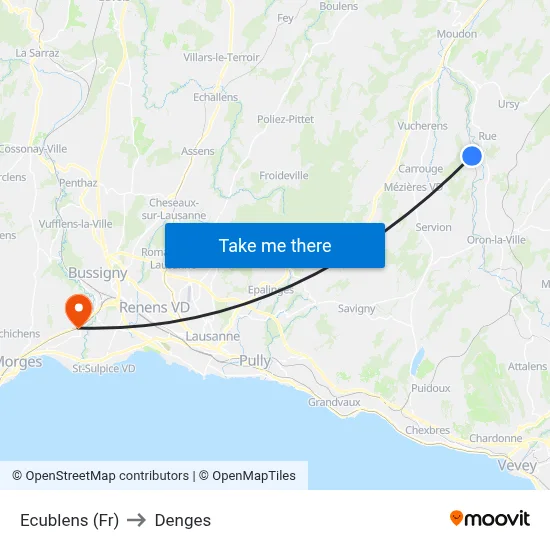 Ecublens (Fr) to Denges map