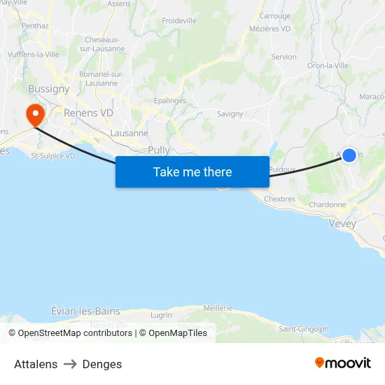 Attalens to Denges map