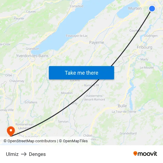 Ulmiz to Denges map