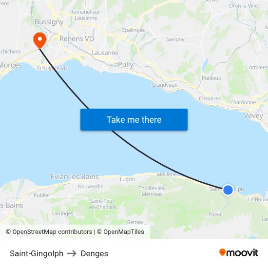 Saint-Gingolph to Denges map