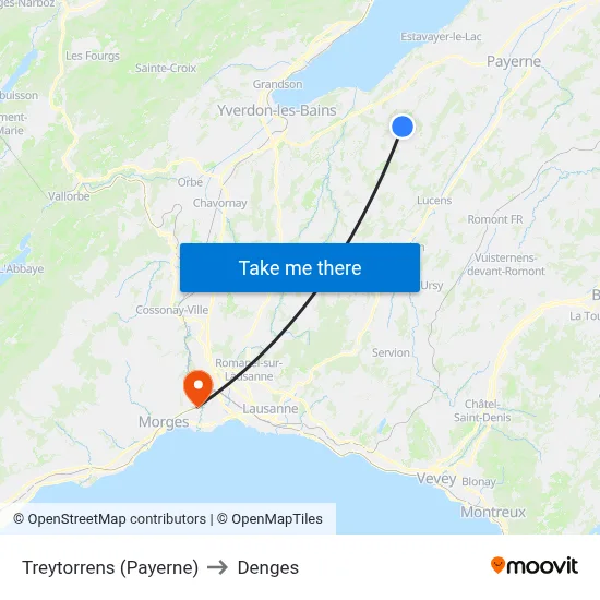 Treytorrens (Payerne) to Denges map