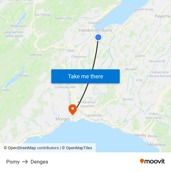 Pomy to Denges map
