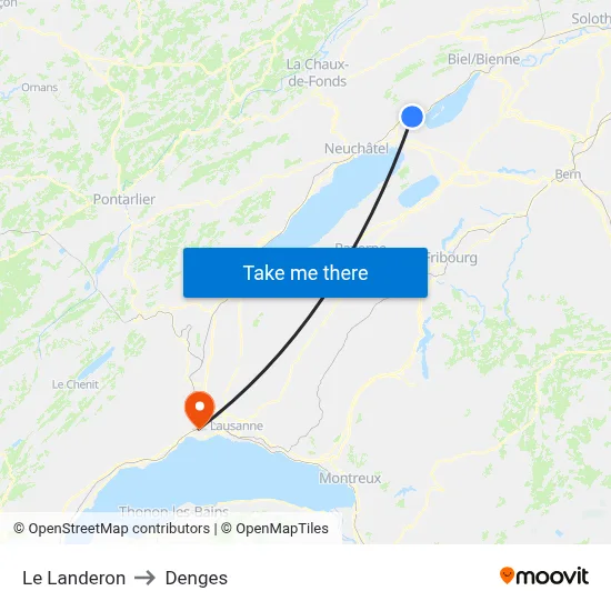 Le Landeron to Denges map