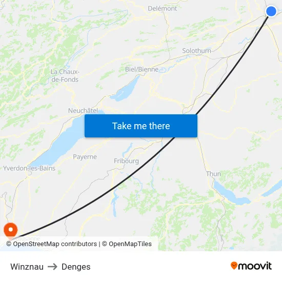 Winznau to Denges map