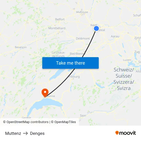 Muttenz to Denges map