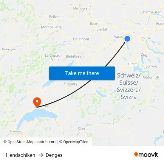 Hendschiken to Denges map