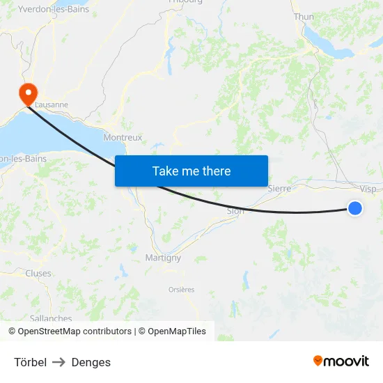 Törbel to Denges map