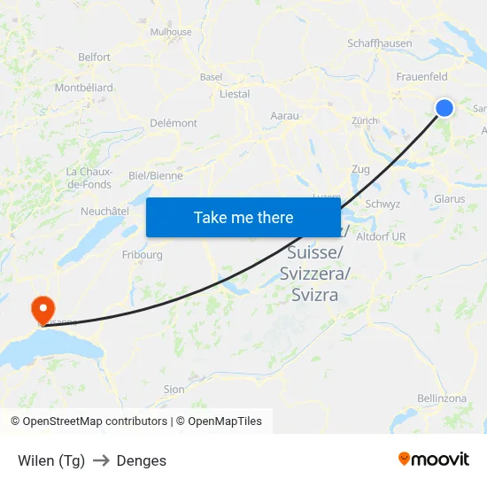 Wilen (Tg) to Denges map