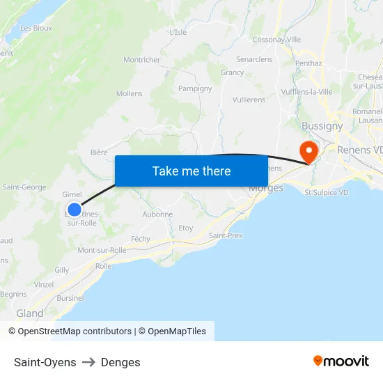 Saint-Oyens to Denges map