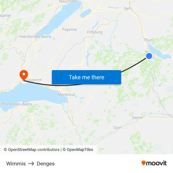 Wimmis to Denges map