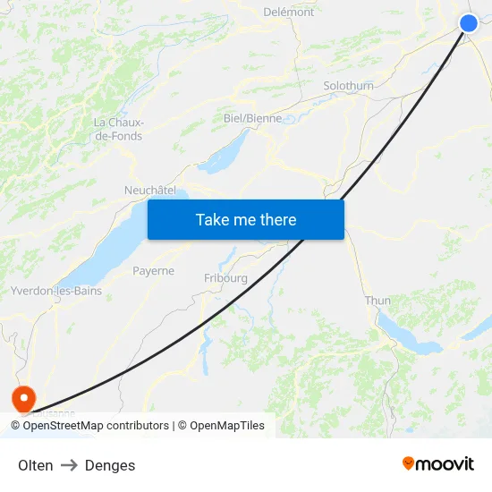 Olten to Denges map
