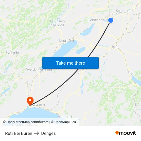 Rüti Bei Büren to Denges map