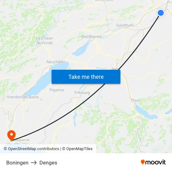 Boningen to Denges map