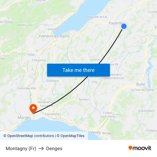Montagny (Fr) to Denges map
