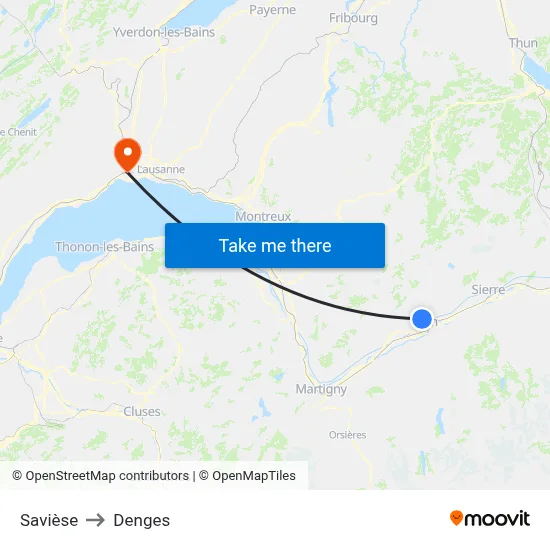 Savièse to Denges map
