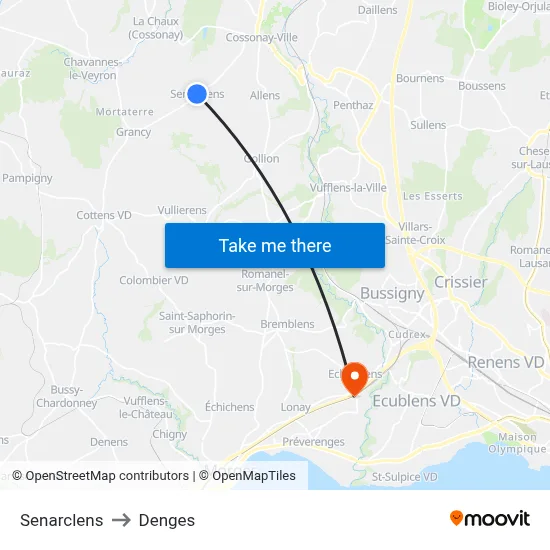 Senarclens to Denges map