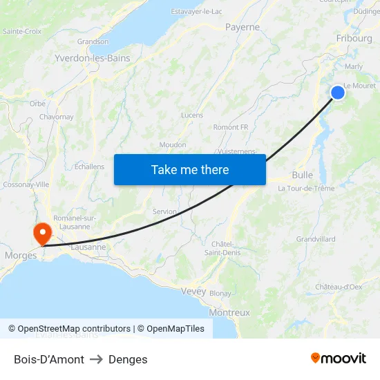 Bois-D’Amont to Denges map