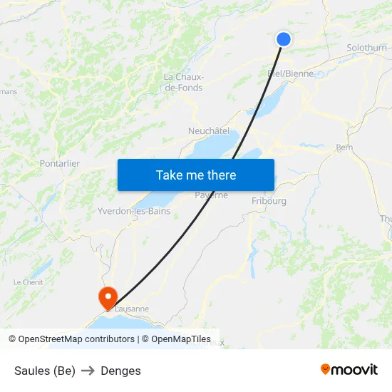 Saules (Be) to Denges map