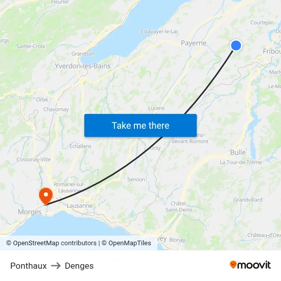 Ponthaux to Denges map