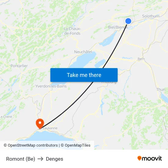 Romont (Be) to Denges map