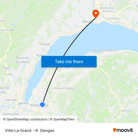 Ville-La-Grand to Denges map