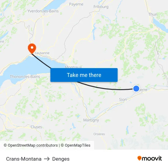 Crans-Montana to Denges map