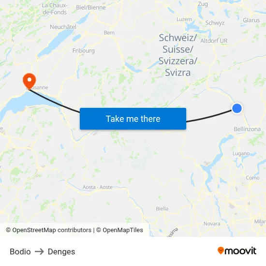 Bodio to Denges map