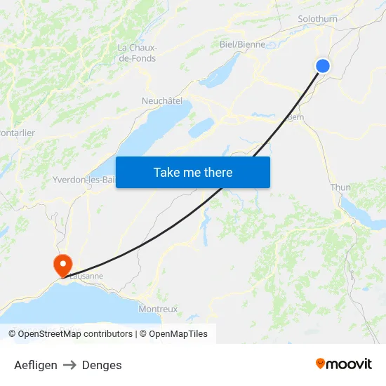 Aefligen to Denges map