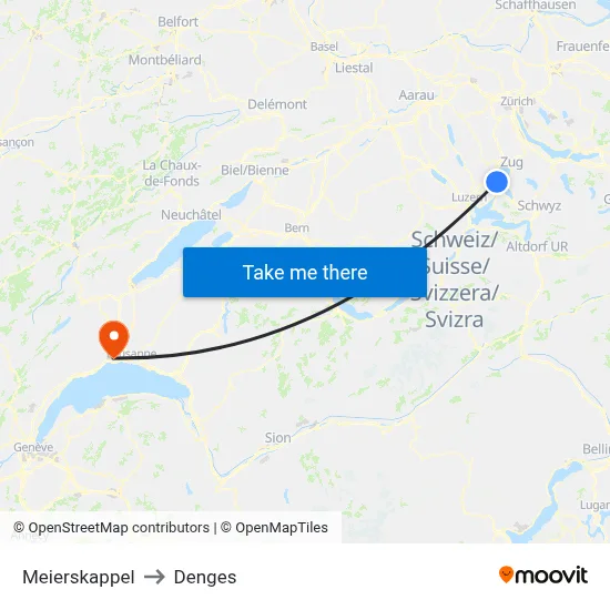 Meierskappel to Denges map
