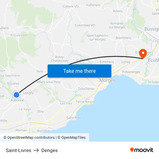 Saint-Livres to Denges map