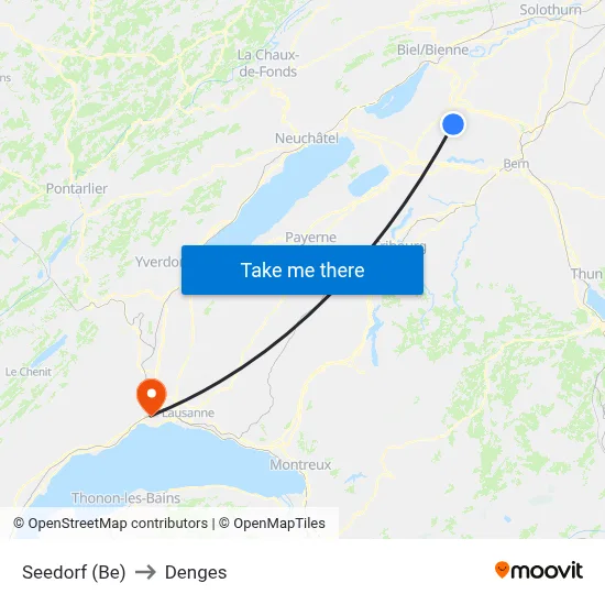 Seedorf (Be) to Denges map