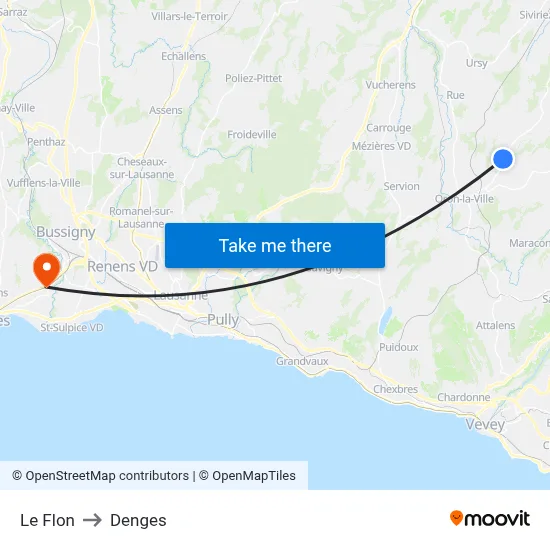 Le Flon to Denges map